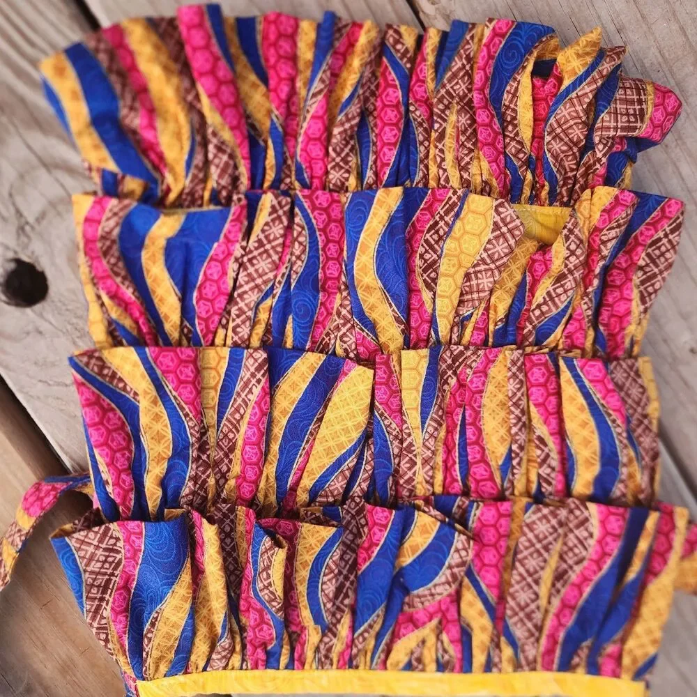 Handmade African Print Medium Sz Ruffle Giraffe Shoulder Hand Tote Bag 12.6x10.6